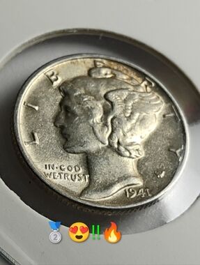 1941 90%, Silver Full Bands Mercury Dime - Classic Silver Coin